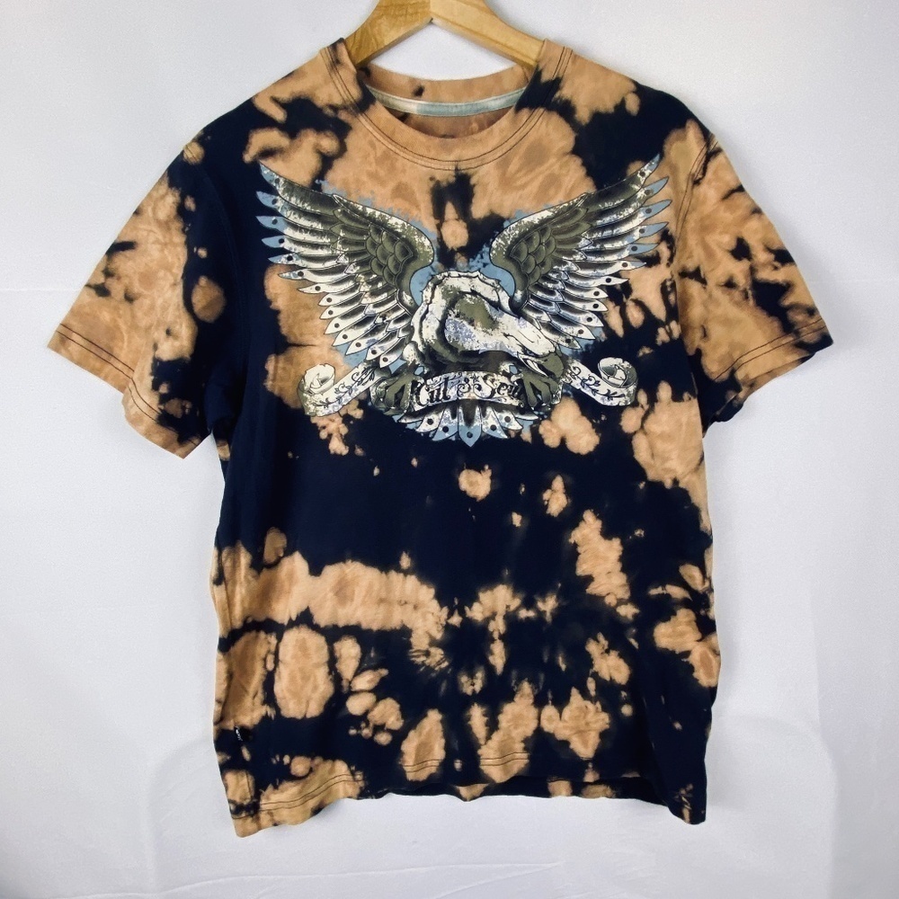 Marc Ecko Cut & Sew Men's Sz M‎ Black Tan Tie-Dye T-Shirt Short Sleeve